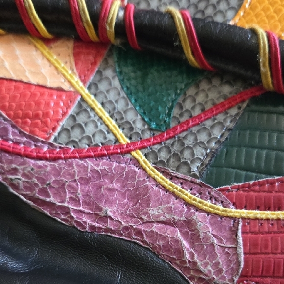 Vintage Patchwork  Black Leather Crossbody with Multicolor Accents - Picture 3 of 8